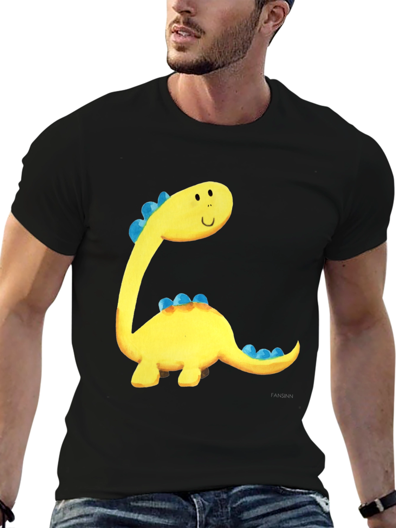 Cute Dinosaur Graphic Tee - Black Cotton T-Shirt