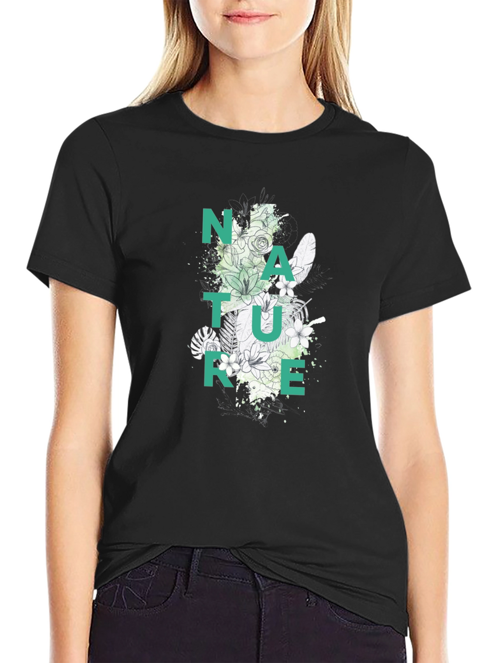 Nature Graphic Print Black T-Shirt