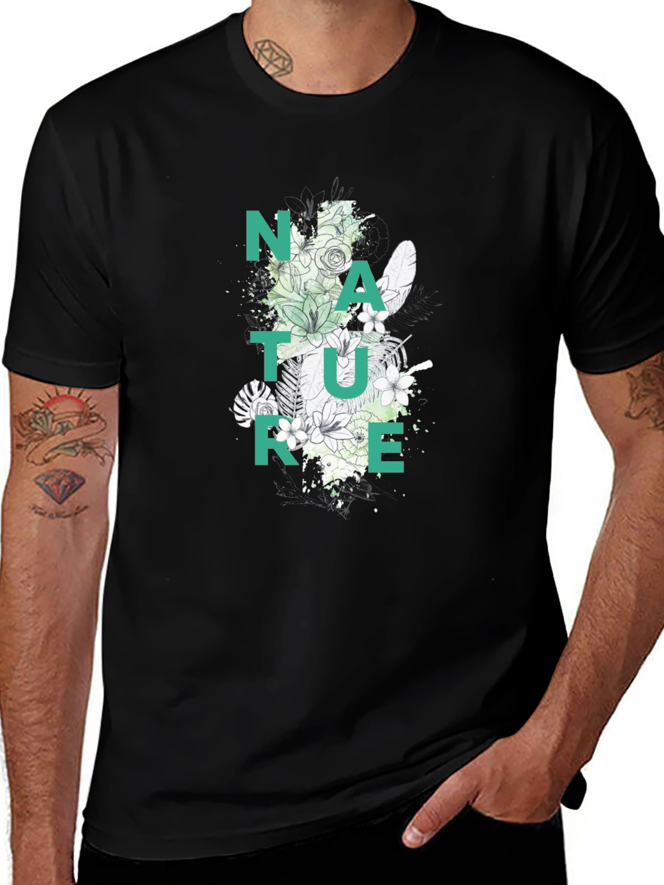 Nature Graphic Print Black T-Shirt