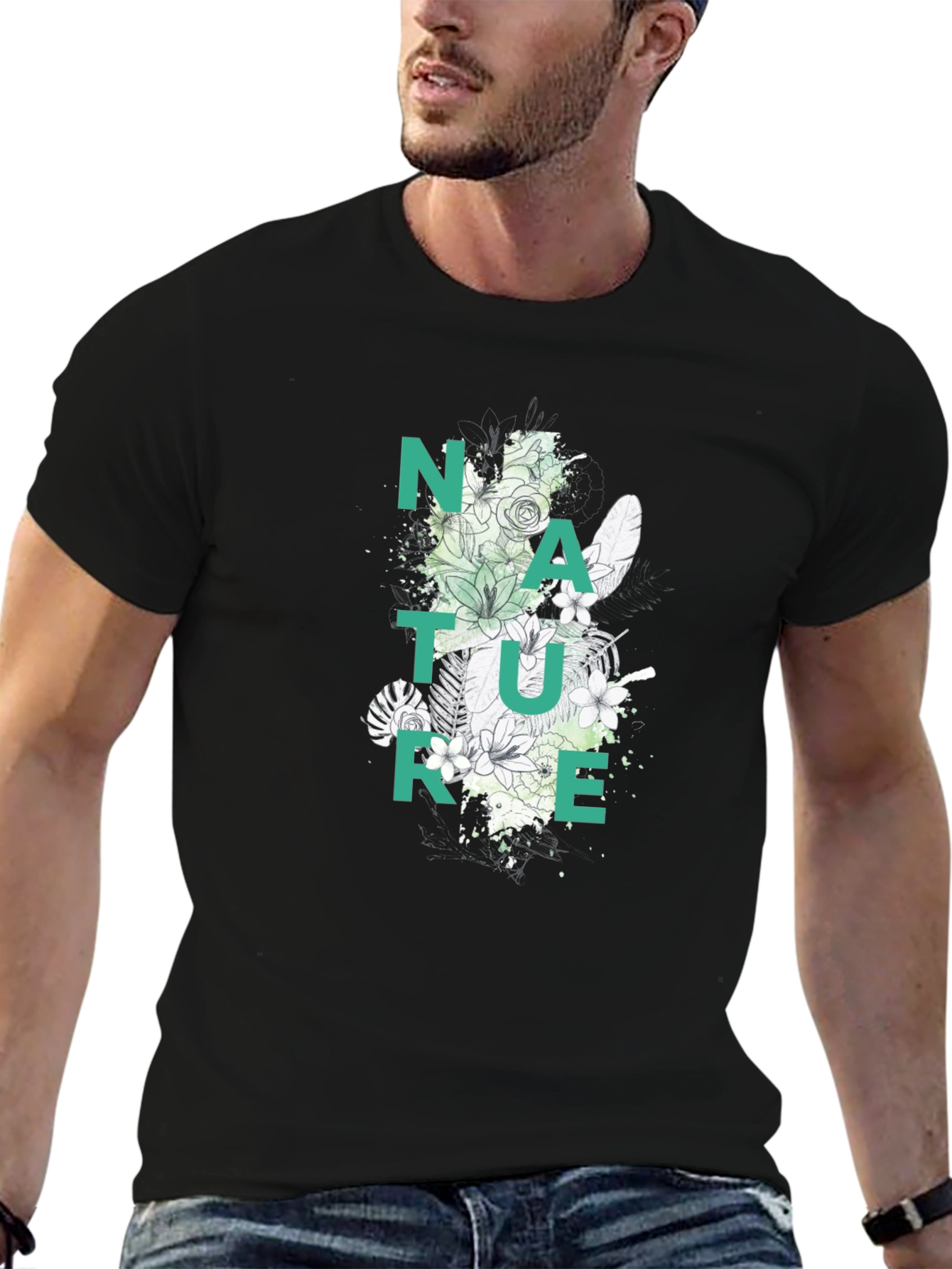 Nature Graphic Print Black T-Shirt