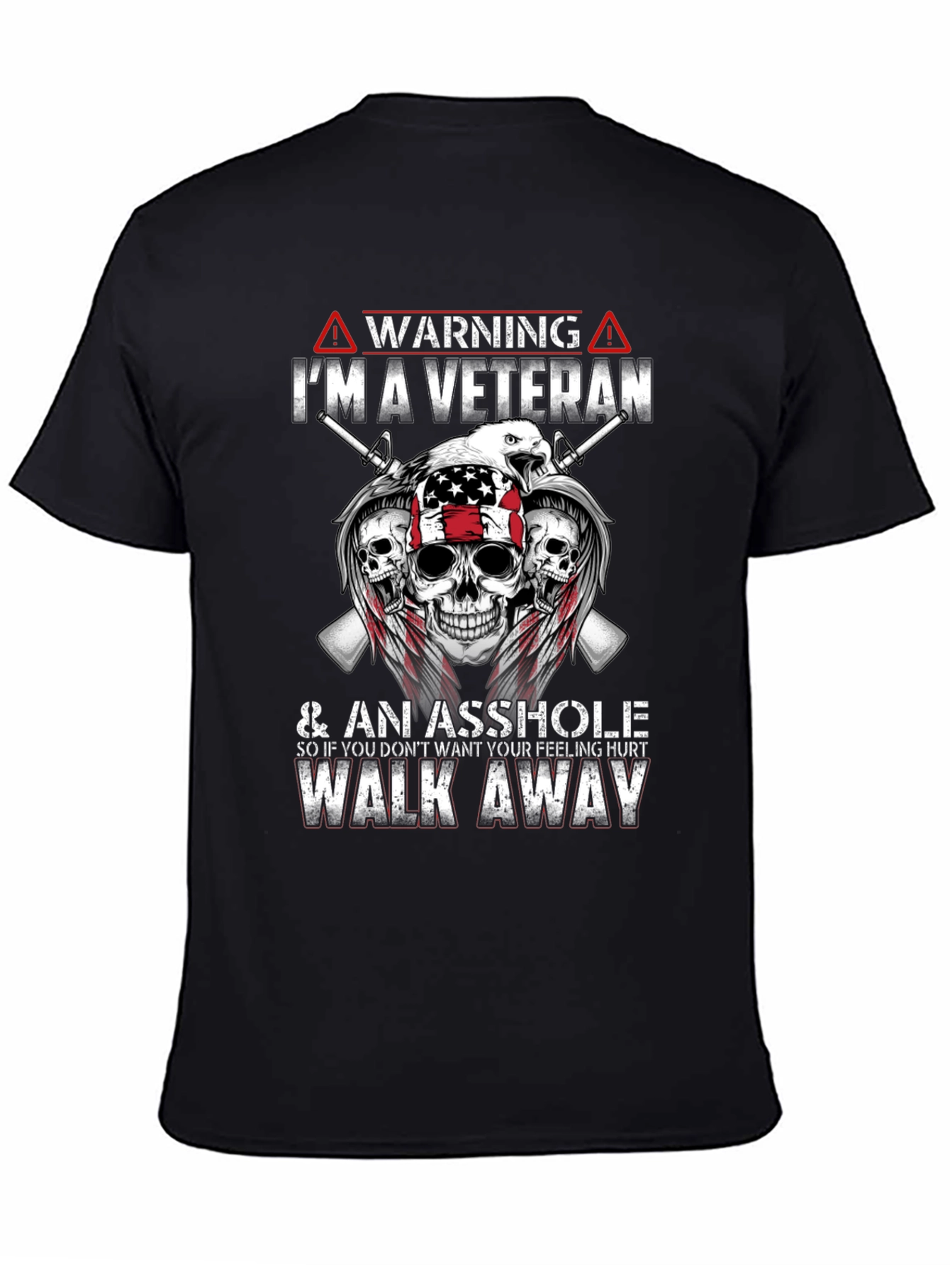 Warning Veteran Graphic Tee - Black