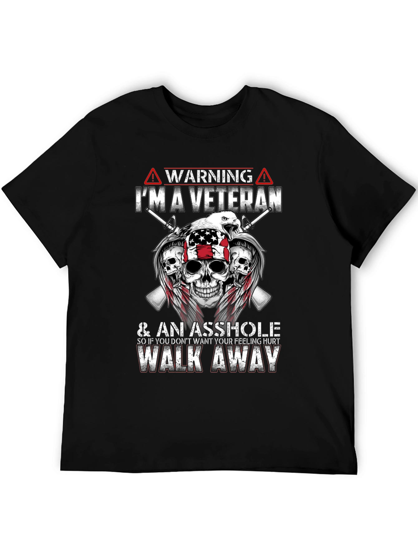 Warning Veteran Graphic Tee - Black