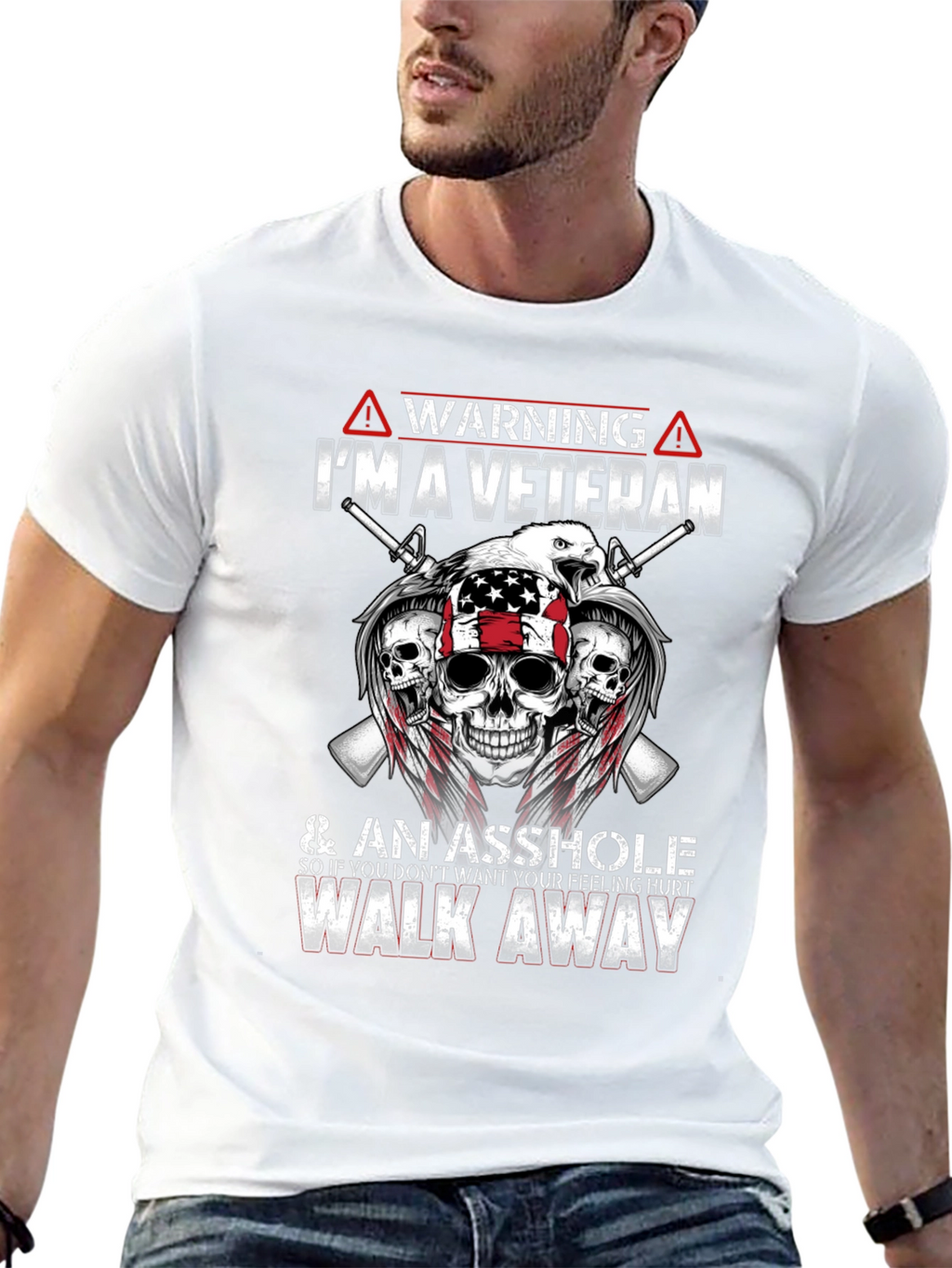 Warning Veteran Graphic Tee - Black