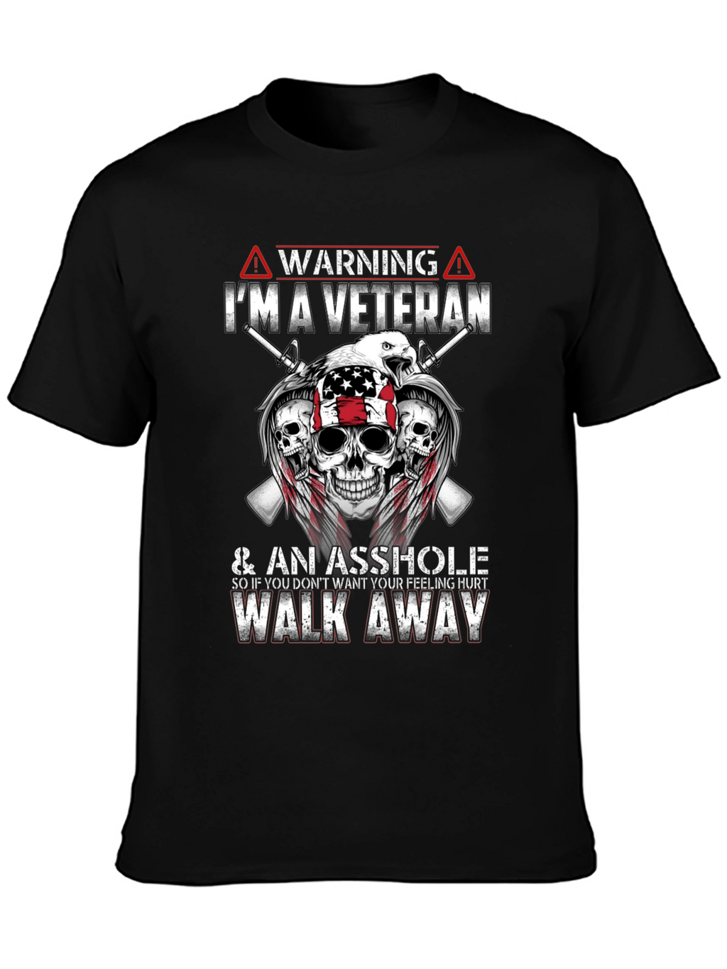 Warning Veteran Graphic Tee - Black
