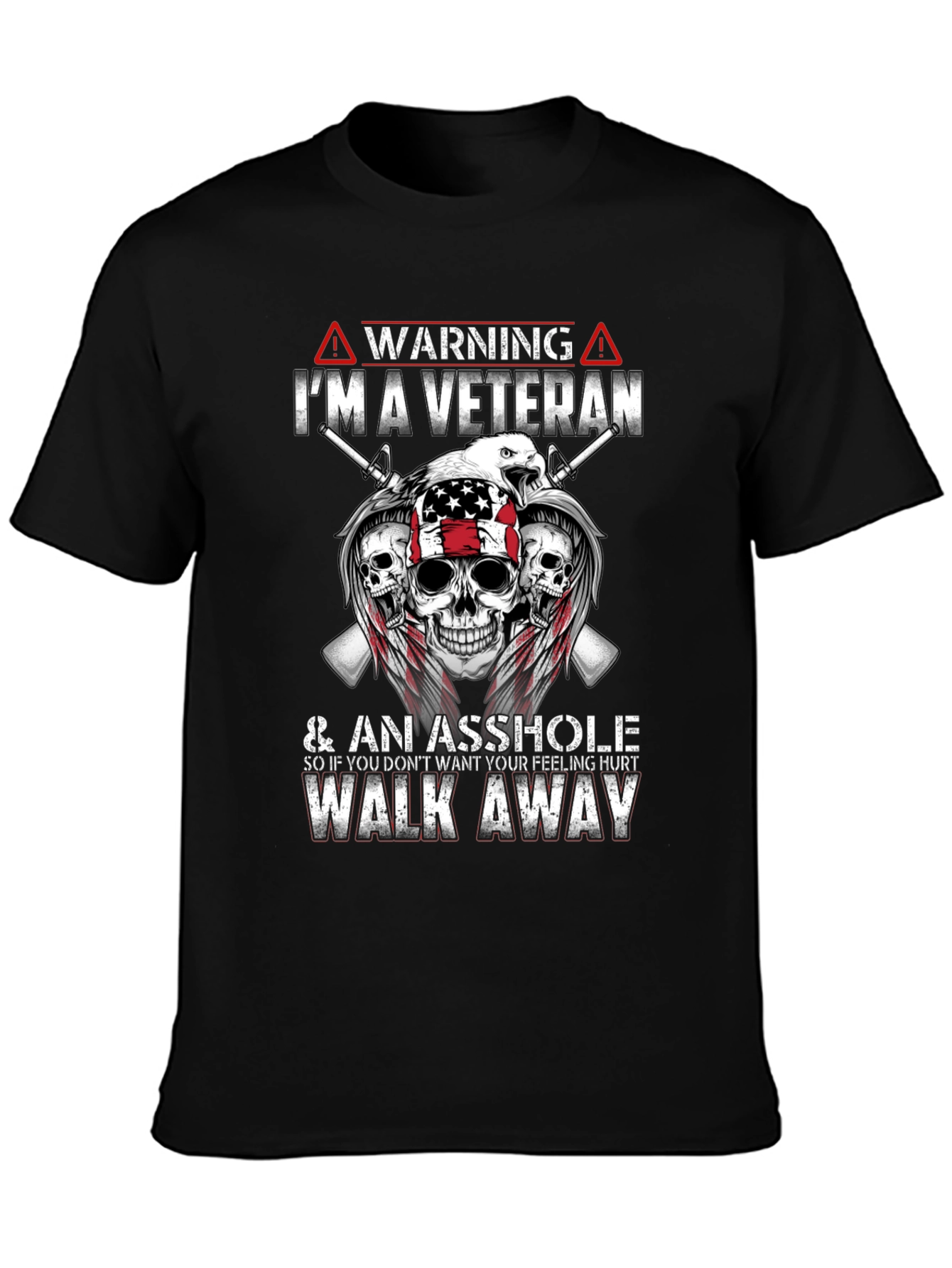 Warning Veteran Graphic Tee - Black