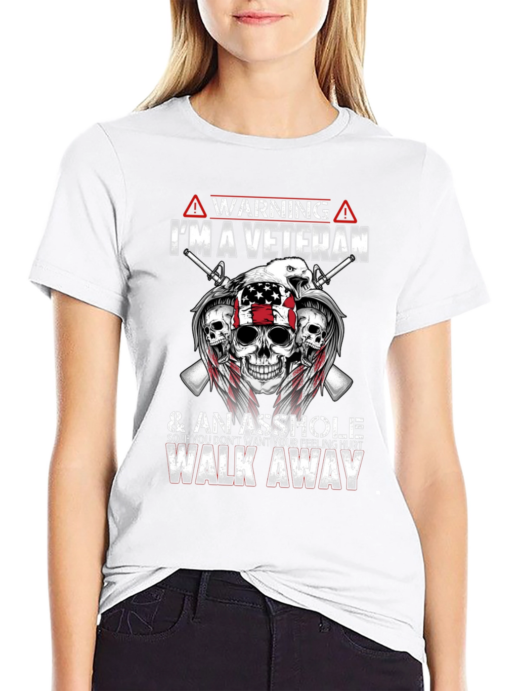 Warning Veteran Graphic Tee - Black