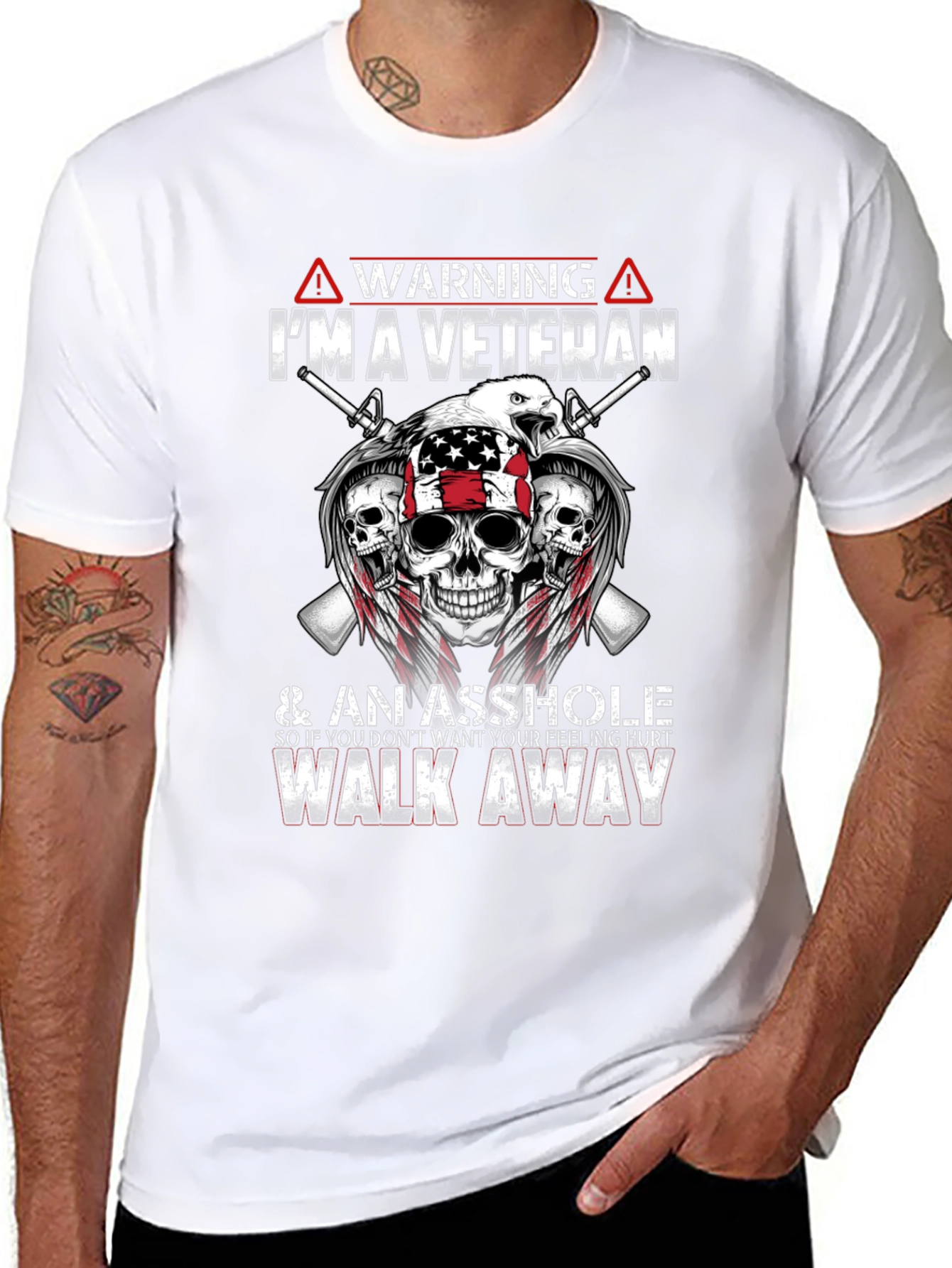 Warning Veteran Graphic Tee - Black