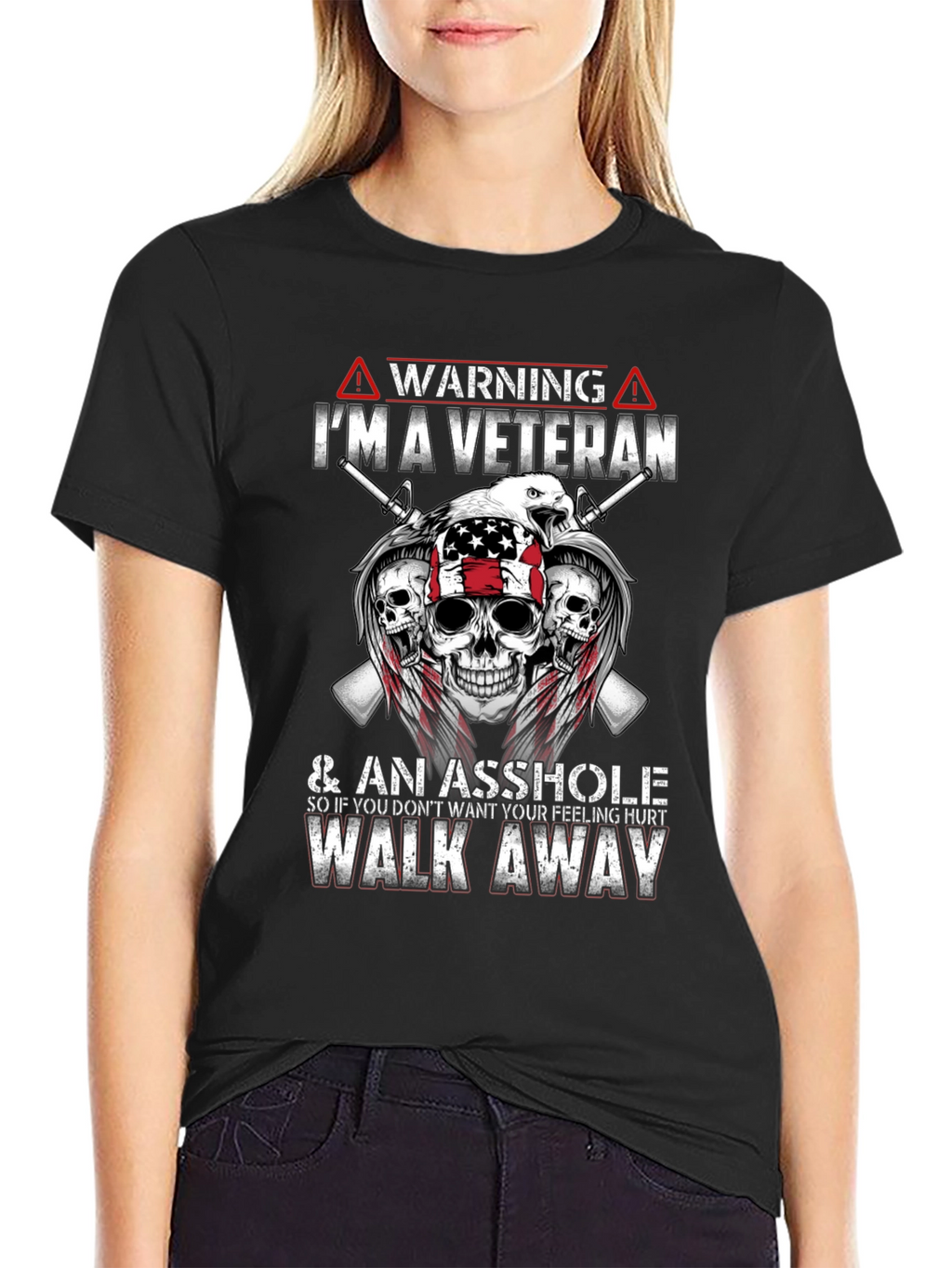 Warning Veteran Graphic Tee - Black