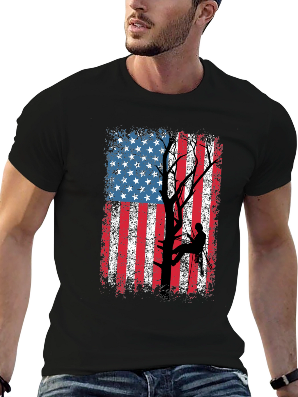American Flag Tree Climber T-Shirt