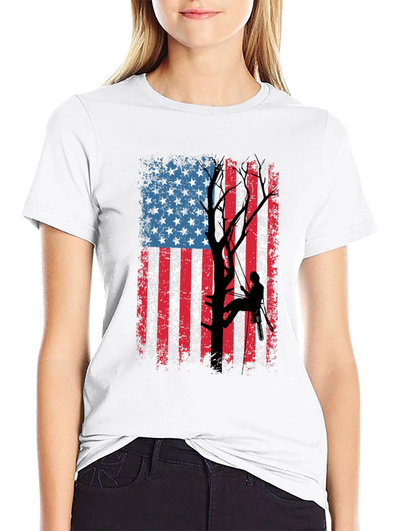American Flag Tree Climber T-Shirt
