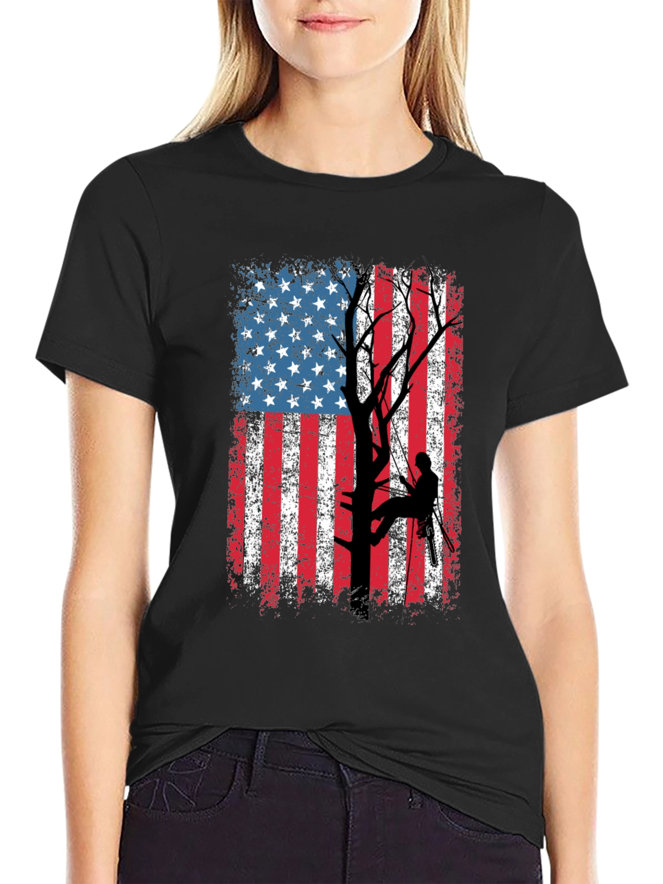 American Flag Tree Climber T-Shirt