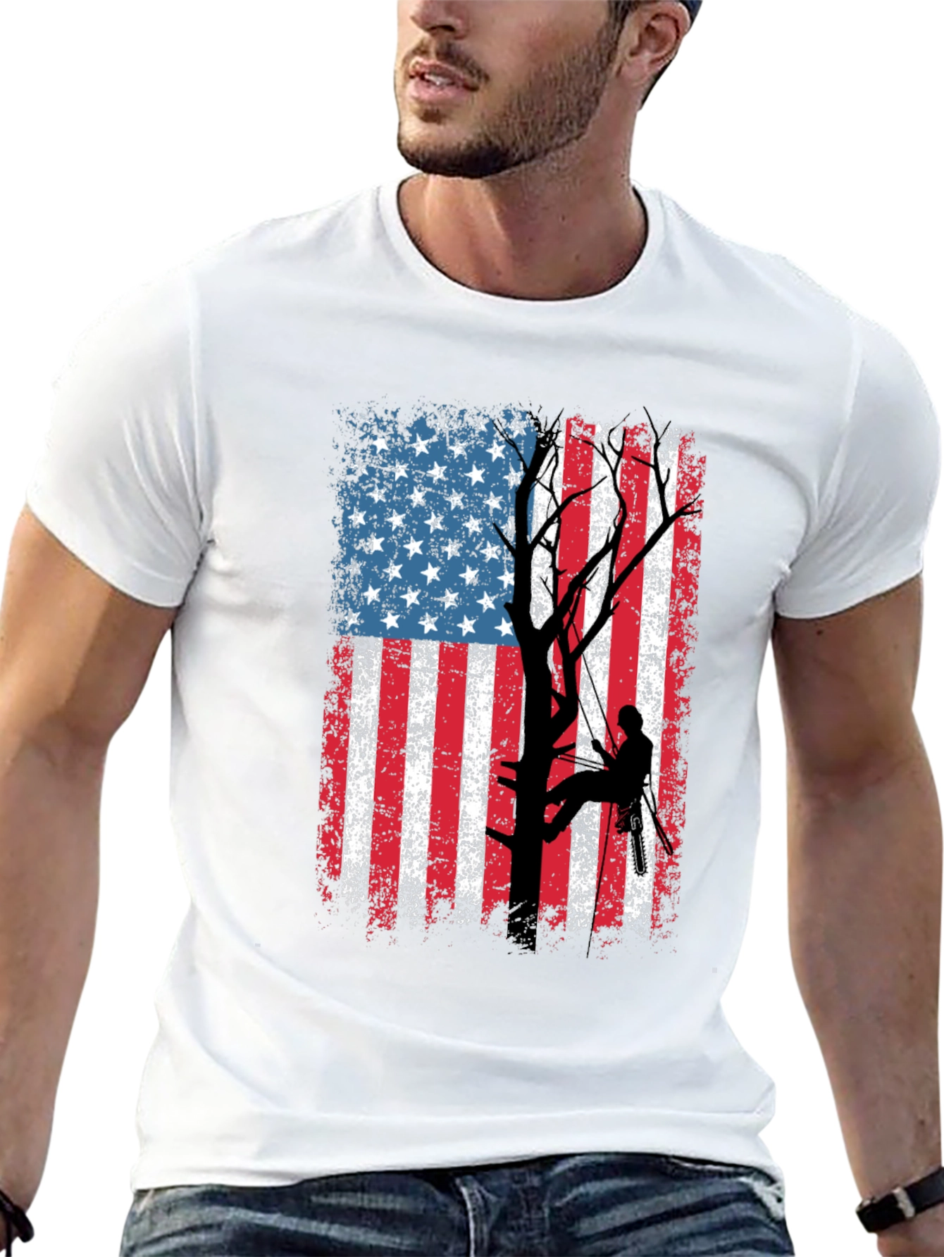 American Flag Tree Climber T-Shirt