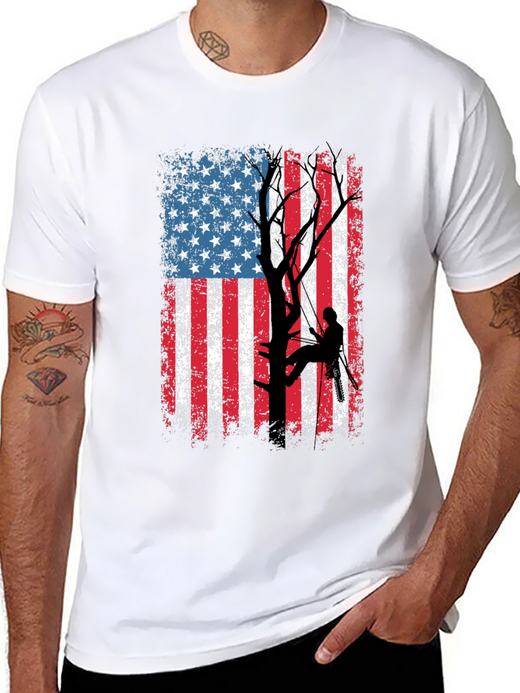 American Flag Tree Climber T-Shirt