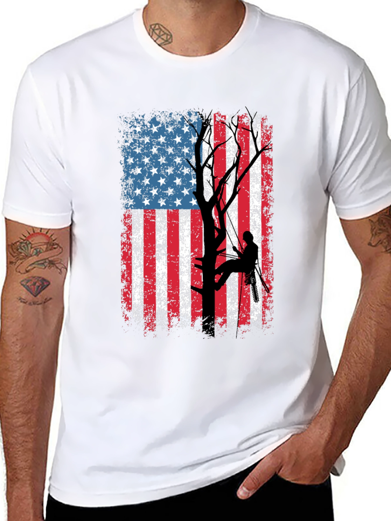 American Flag Tree Climber T-Shirt