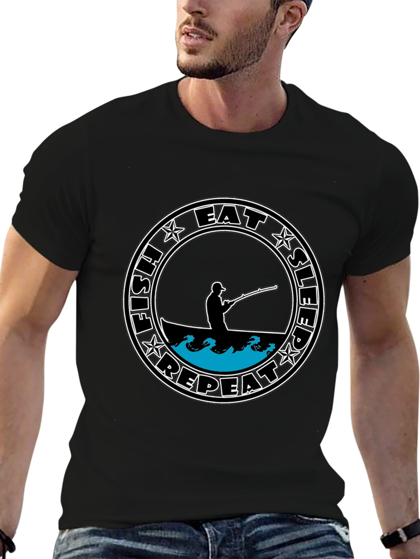 Eat Sleep Fish Repeat Tee - Black