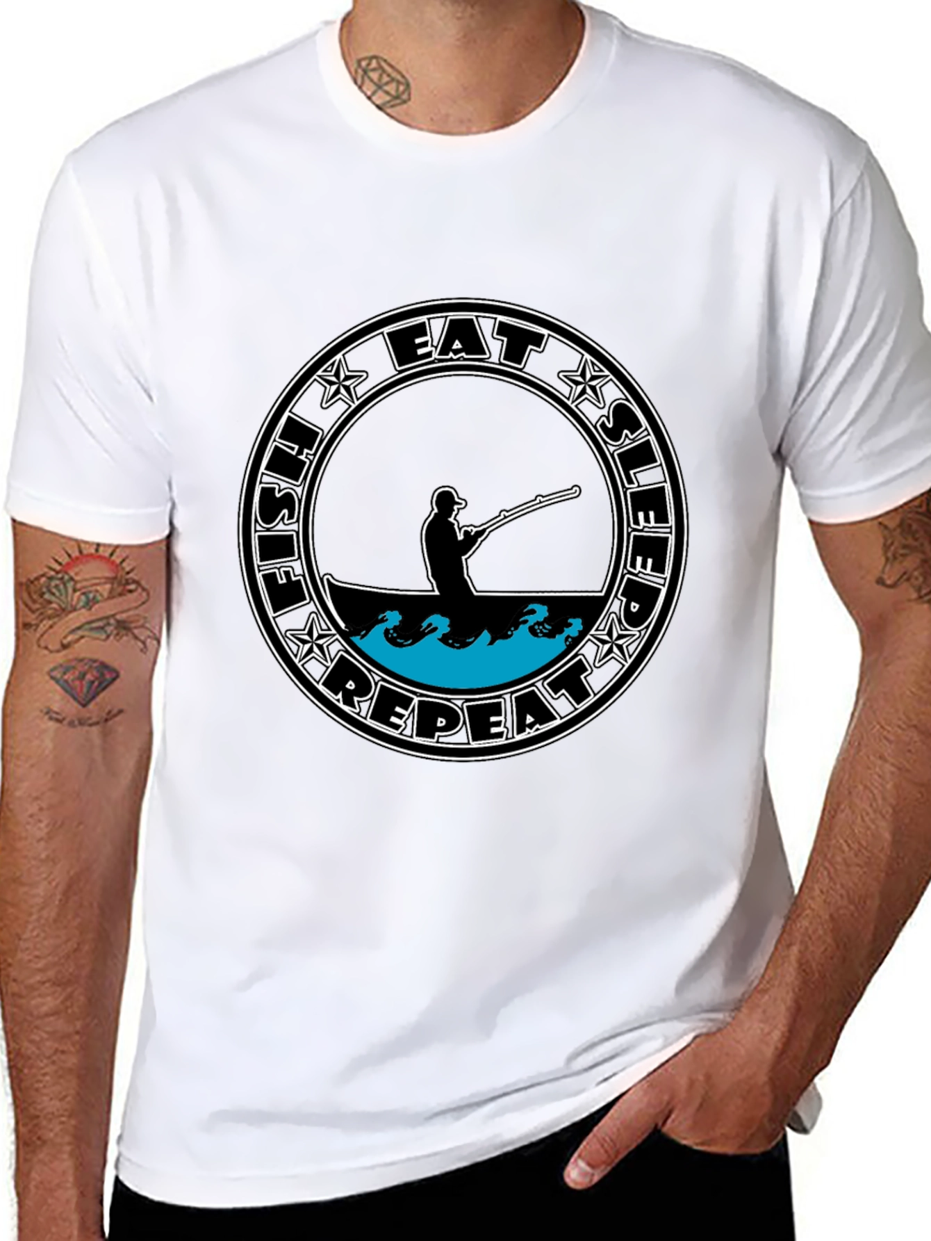 Eat Sleep Fish Repeat Tee - Black