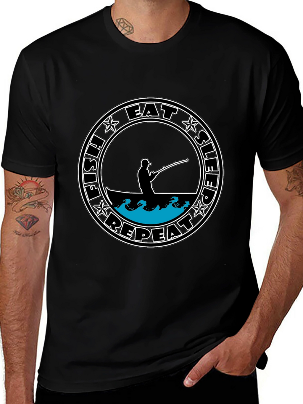Eat Sleep Fish Repeat Tee - Black