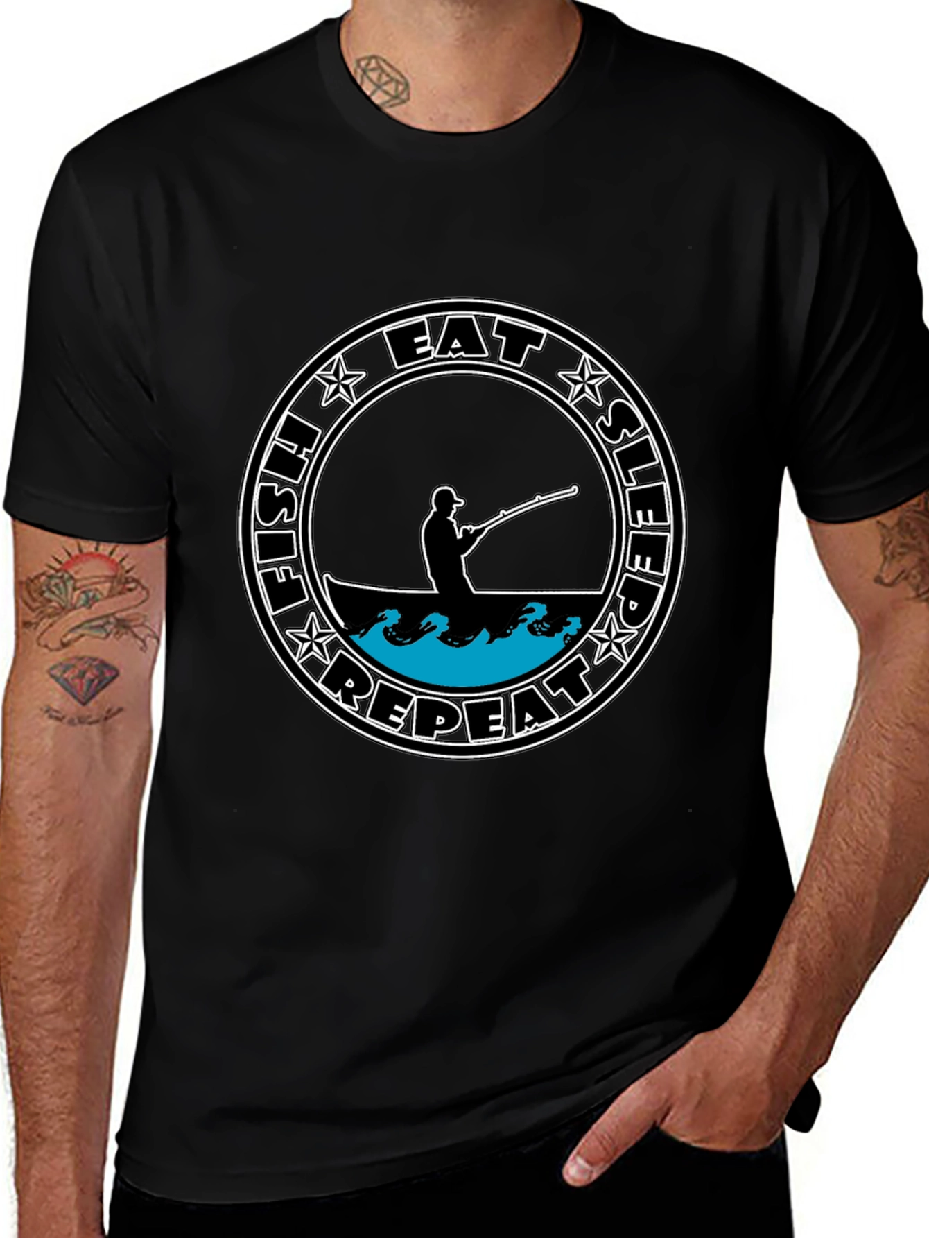 Eat Sleep Fish Repeat Tee - Black