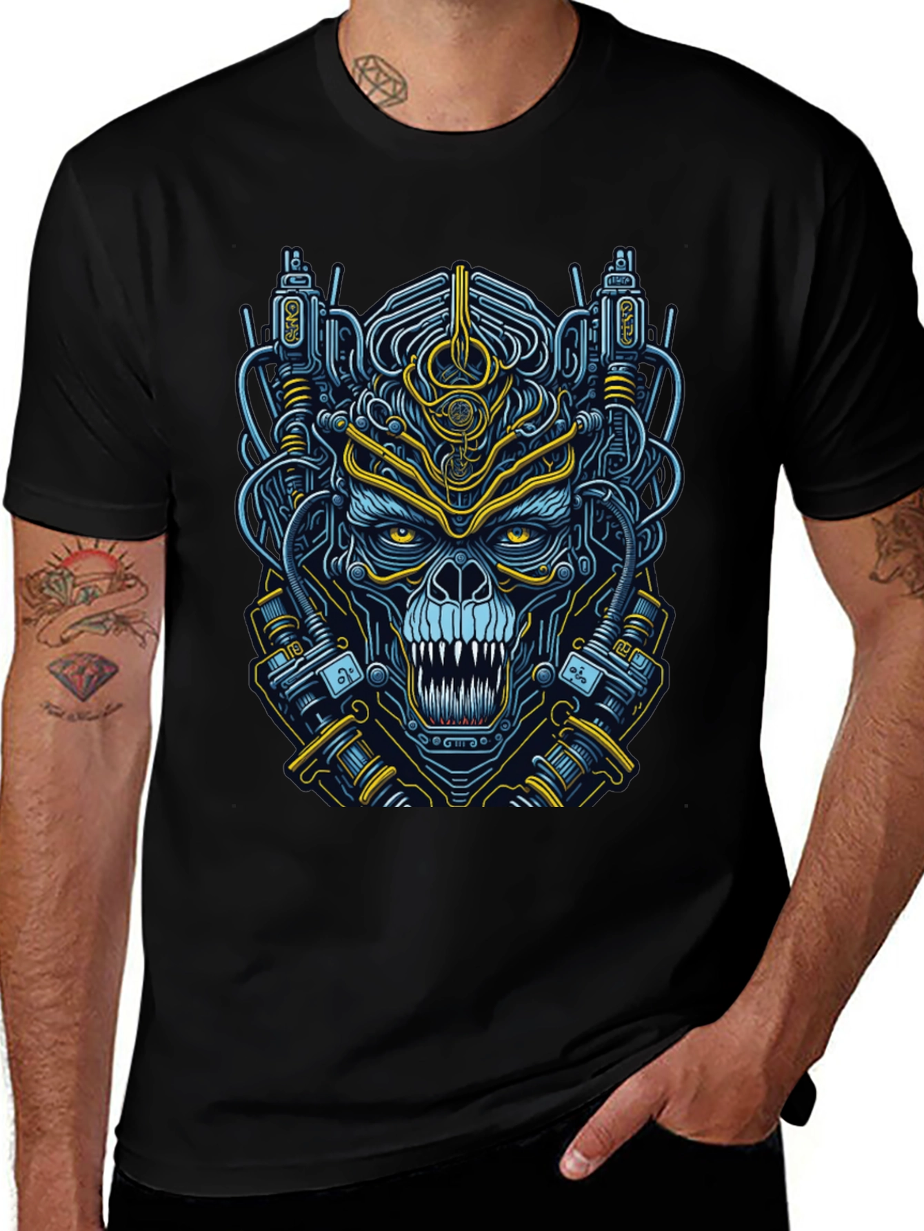 Cyberpunk Skull Graphic T-Shirt - Mens Black Tee