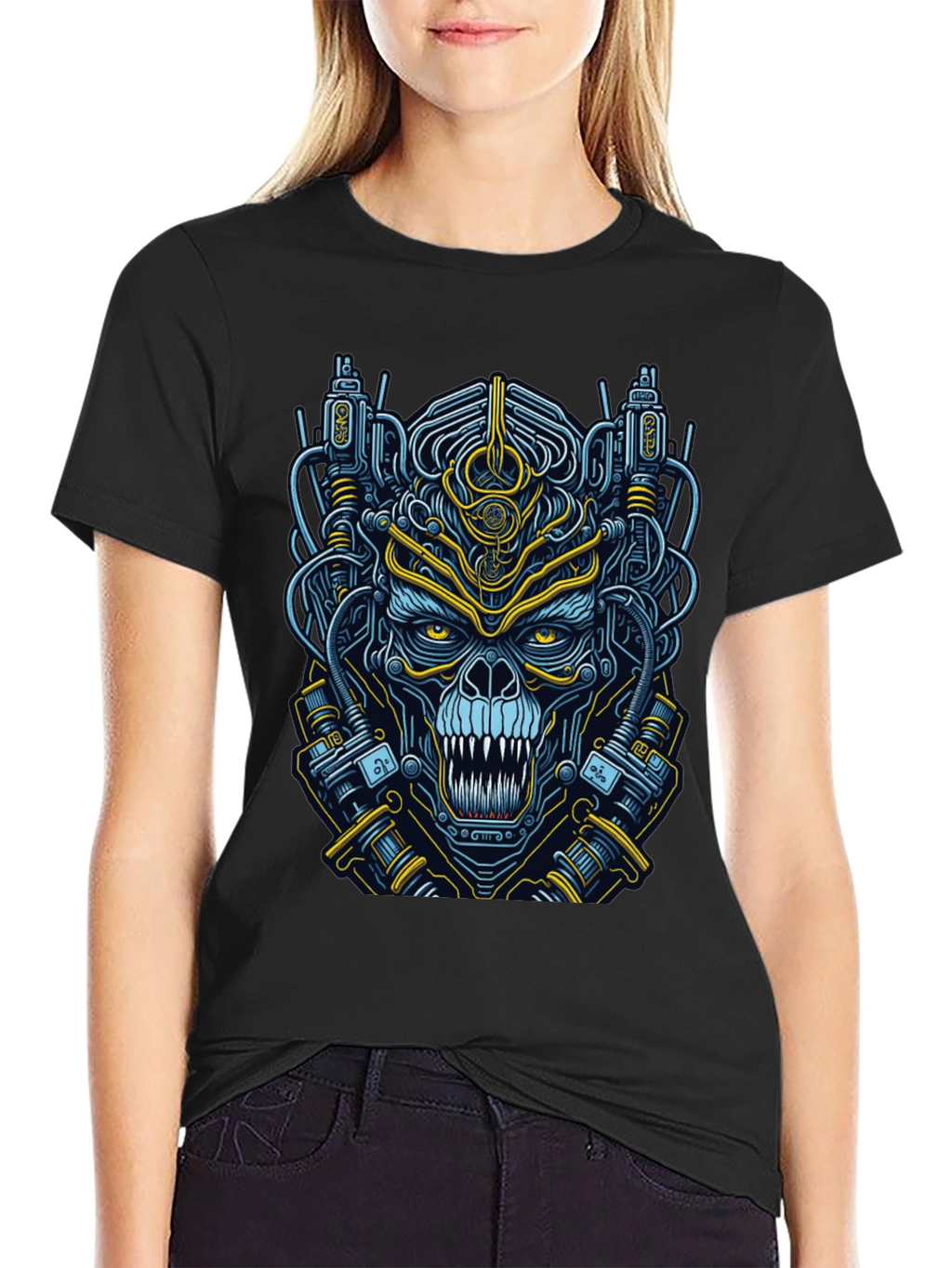Cyberpunk Skull Graphic T-Shirt - Mens Black Tee