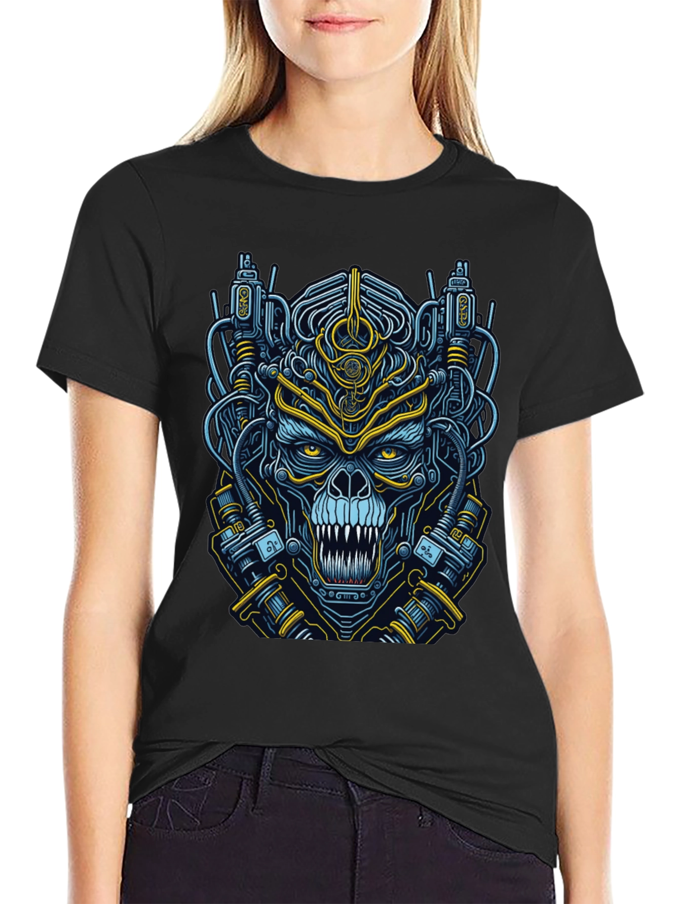 Cyberpunk Skull Graphic T-Shirt - Mens Black Tee