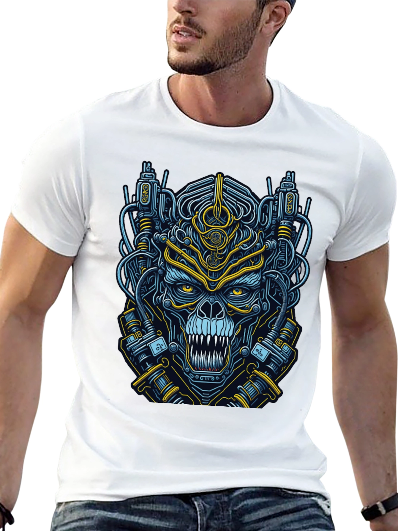 Cyberpunk Skull Graphic T-Shirt - Mens Black Tee