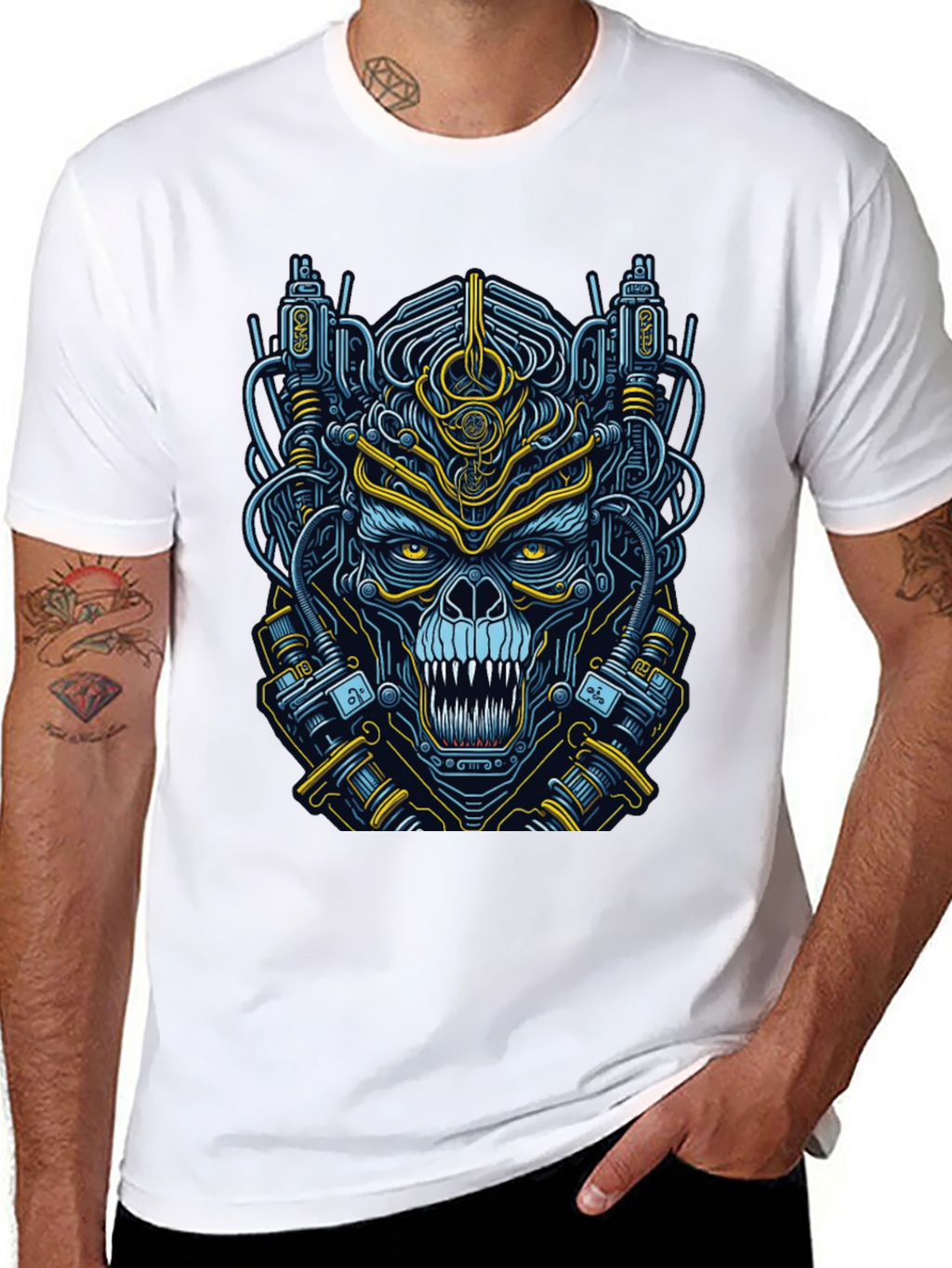 Cyberpunk Skull Graphic T-Shirt - Mens Black Tee