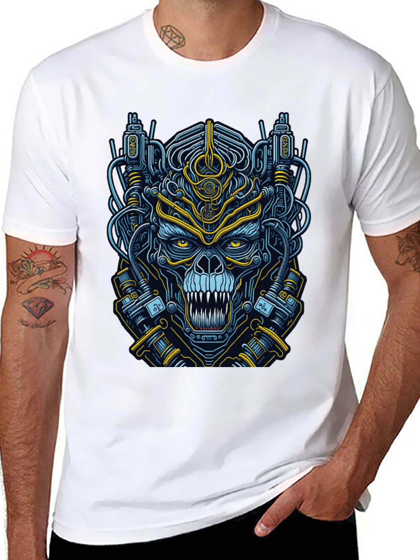 Cyberpunk Skull Graphic T-Shirt - Mens Black Tee