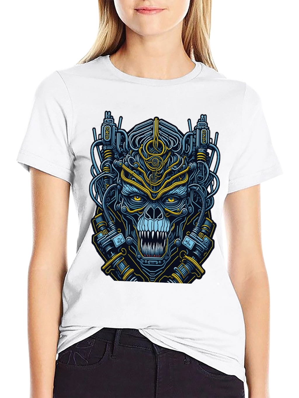 Cyberpunk Skull Graphic T-Shirt - Mens Black Tee