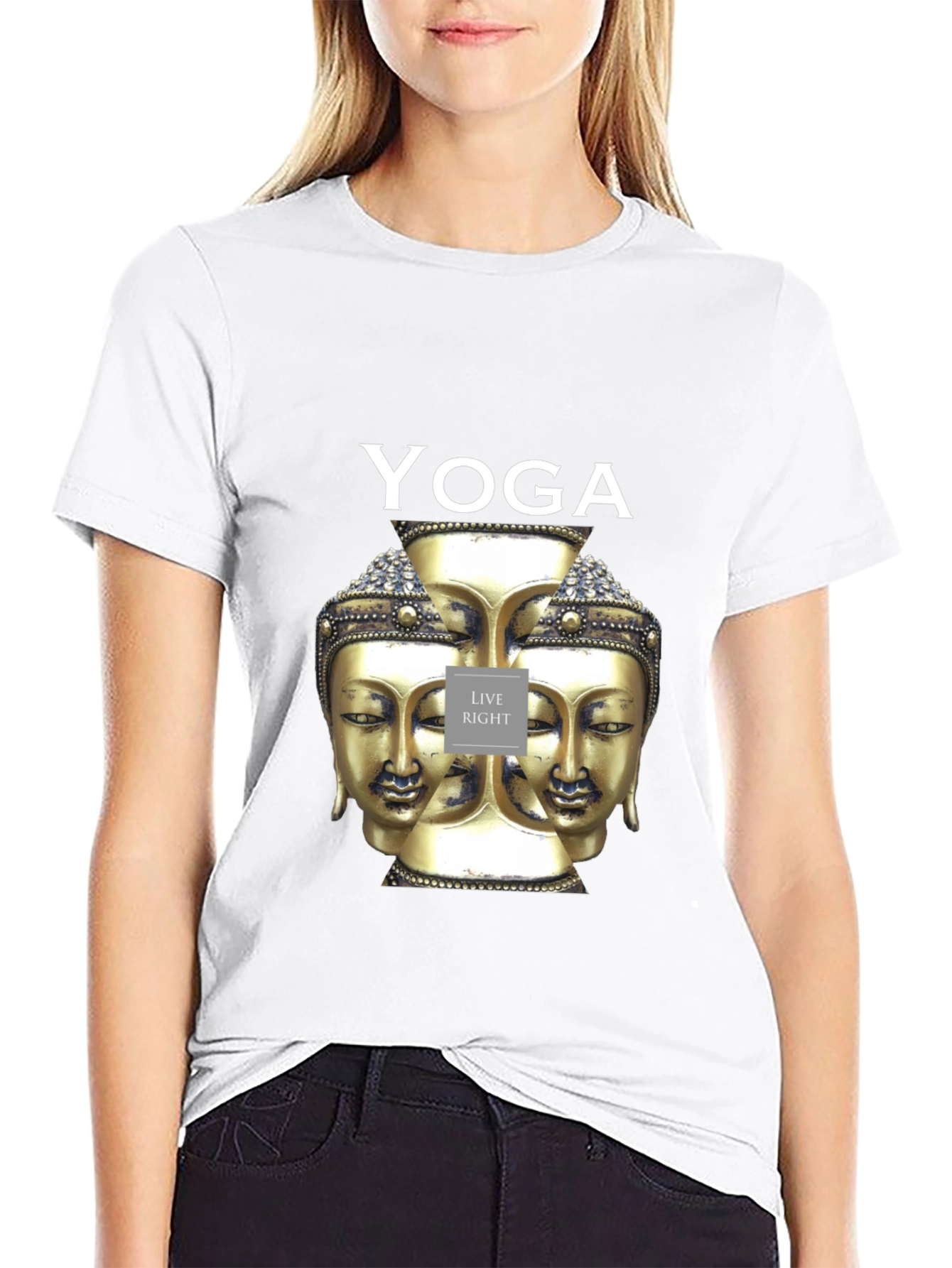 Yoga Buddha Head Graphic Black T-Shirt