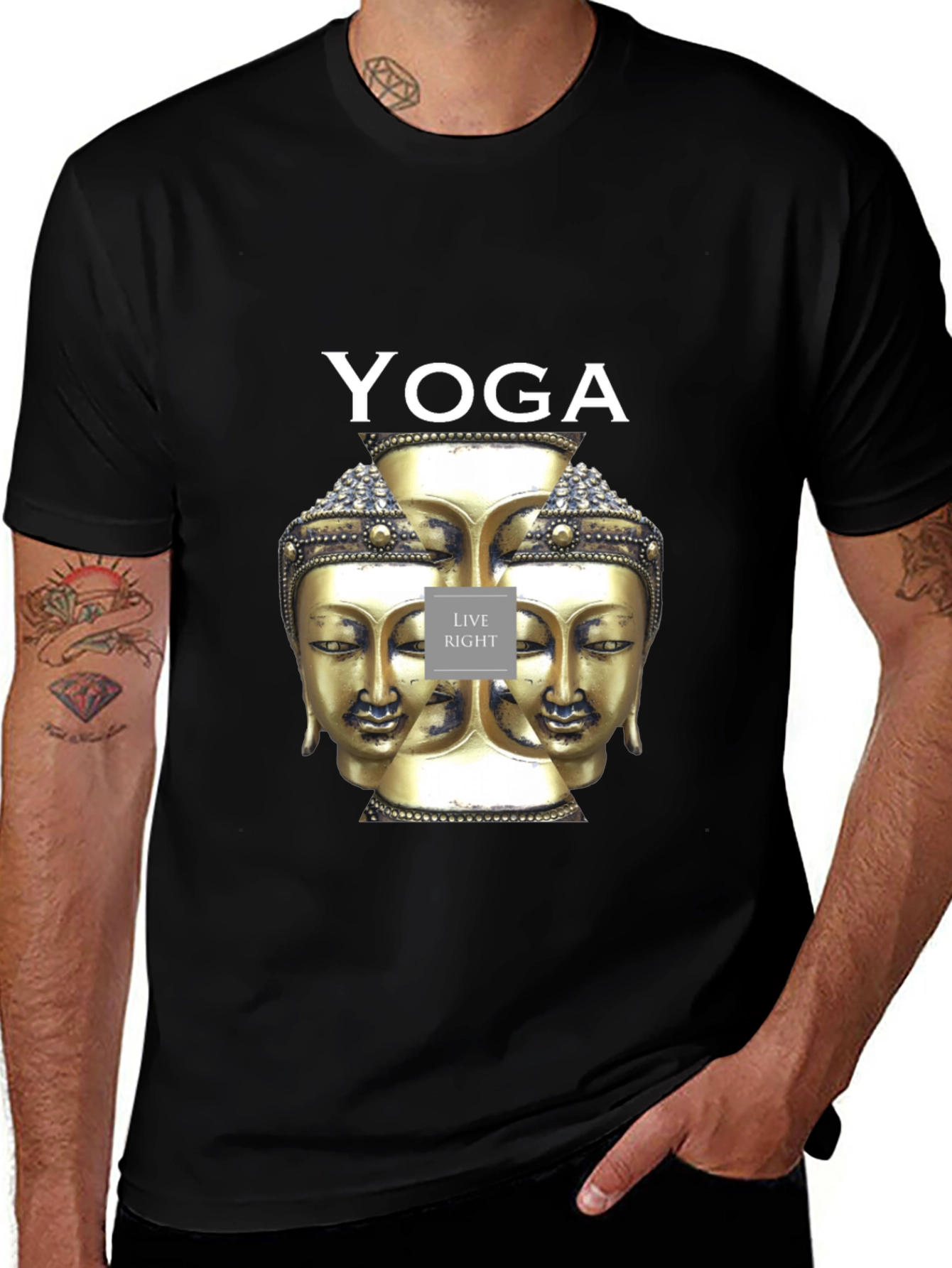 Yoga Buddha Head Graphic Black T-Shirt