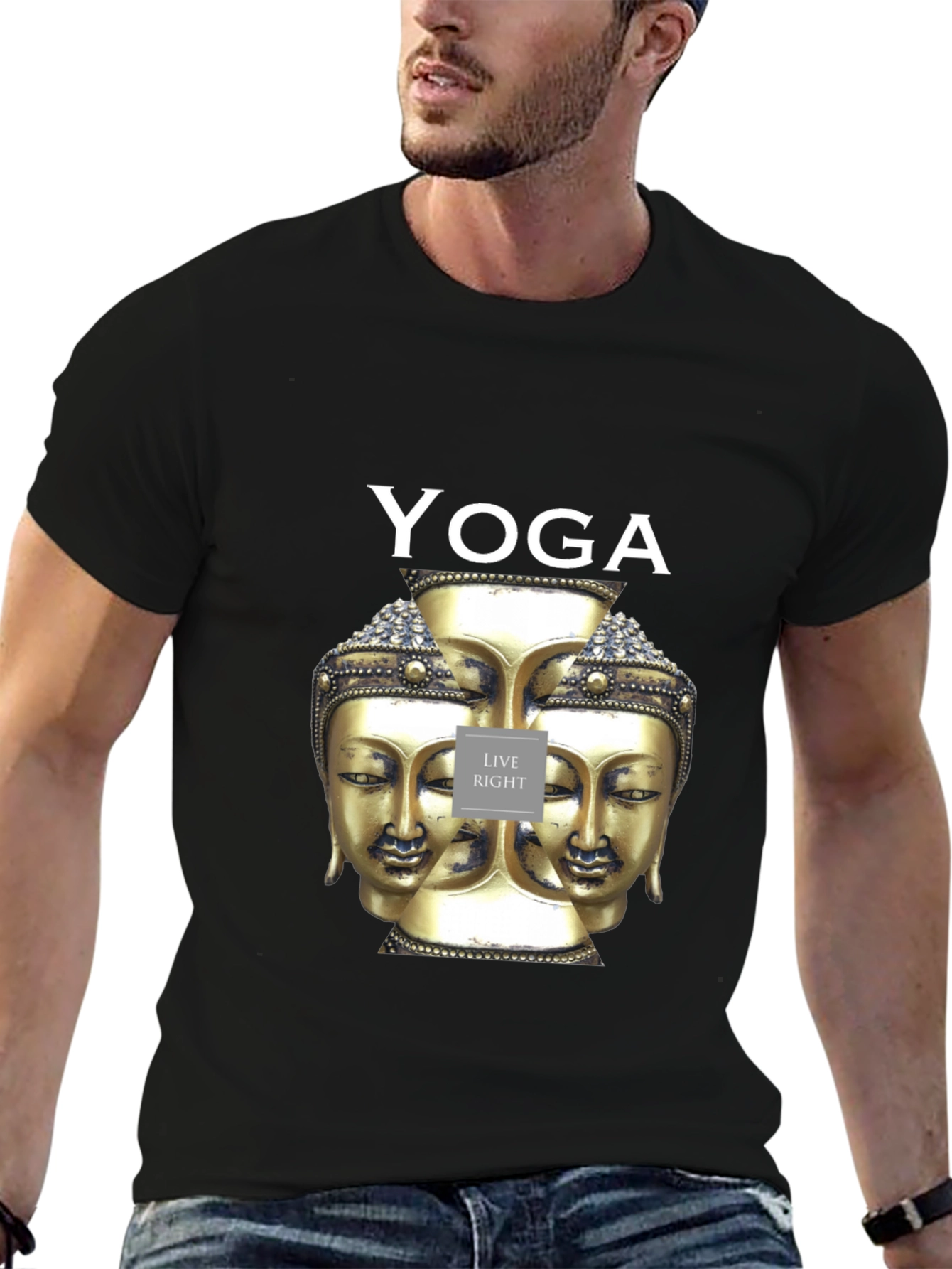 Yoga Buddha Head Graphic Black T-Shirt