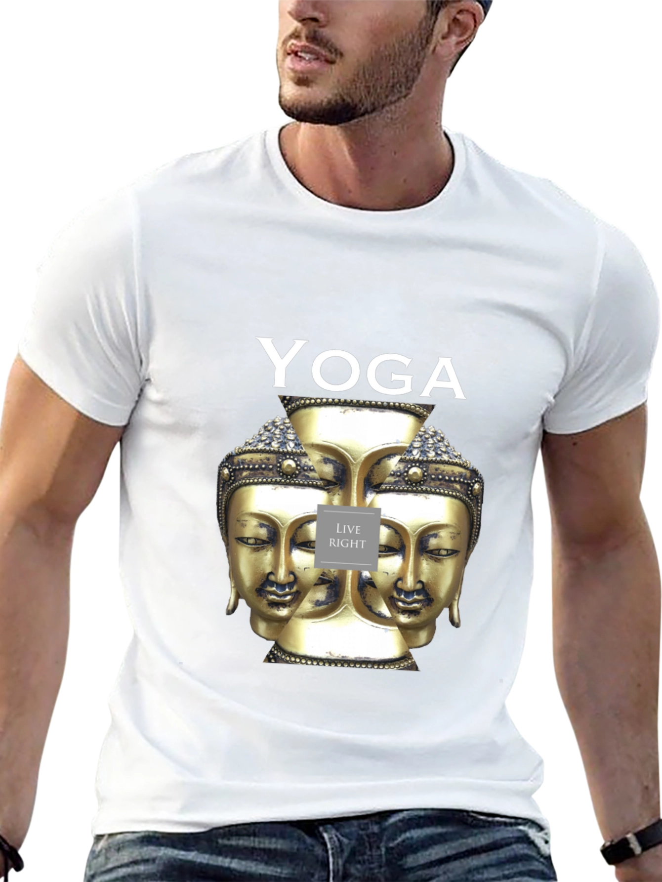 Yoga Buddha Head Graphic Black T-Shirt