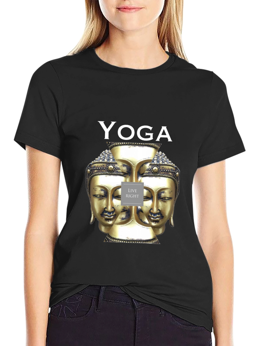 Yoga Buddha Head Graphic Black T-Shirt