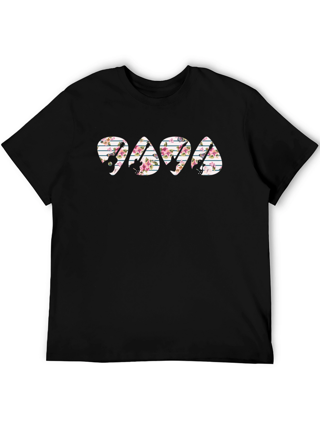 Floral Guitar Pick T-Shirt - Papa Rocker