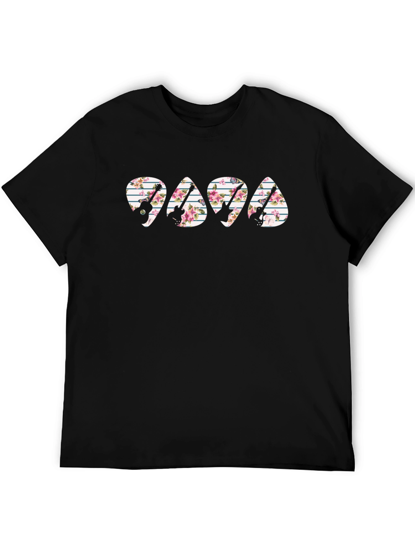 Floral Guitar Pick T-Shirt - Papa Rocker