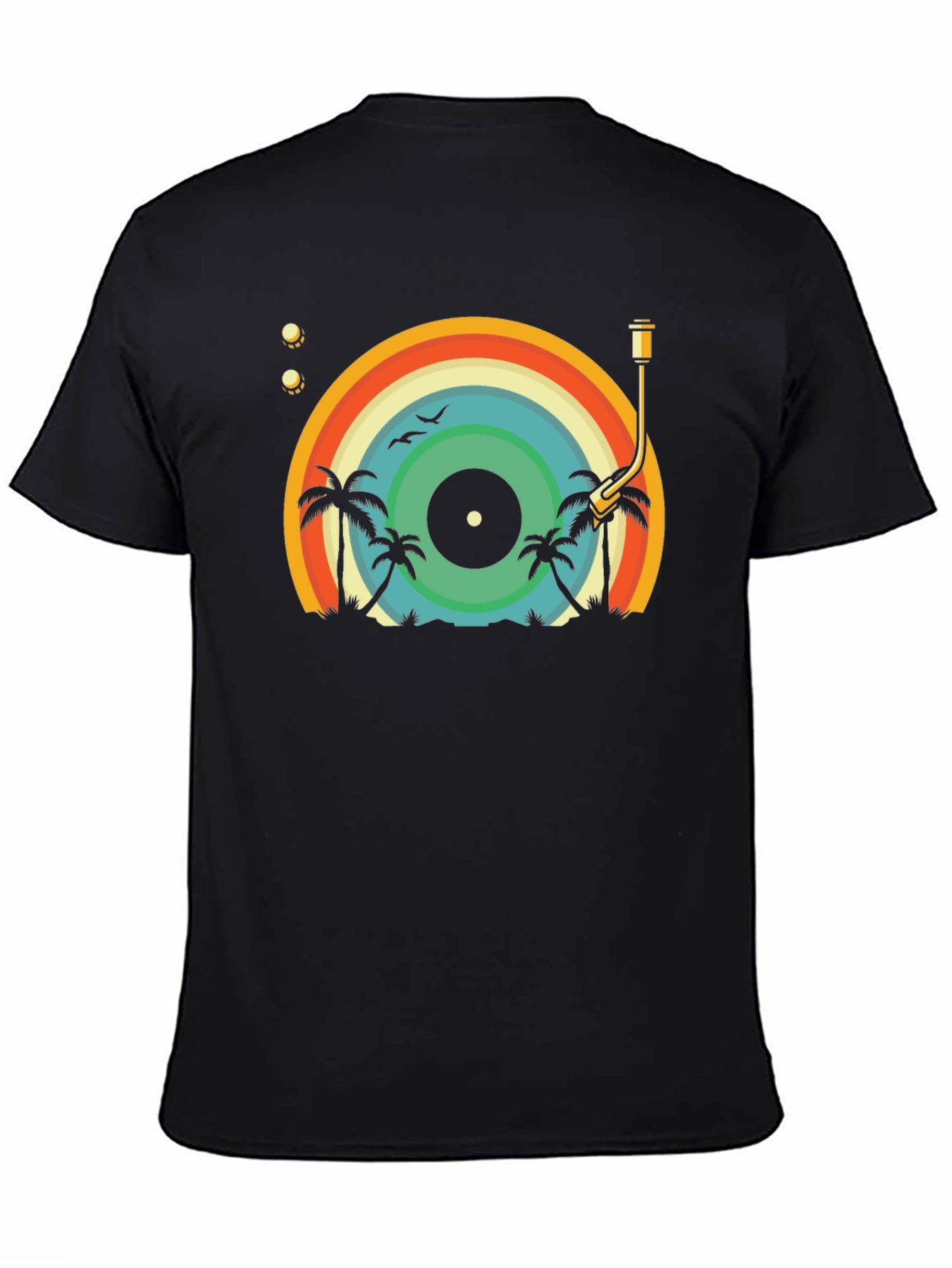 Retro Vinyl Record Palm Tree Graphic T-Shirt