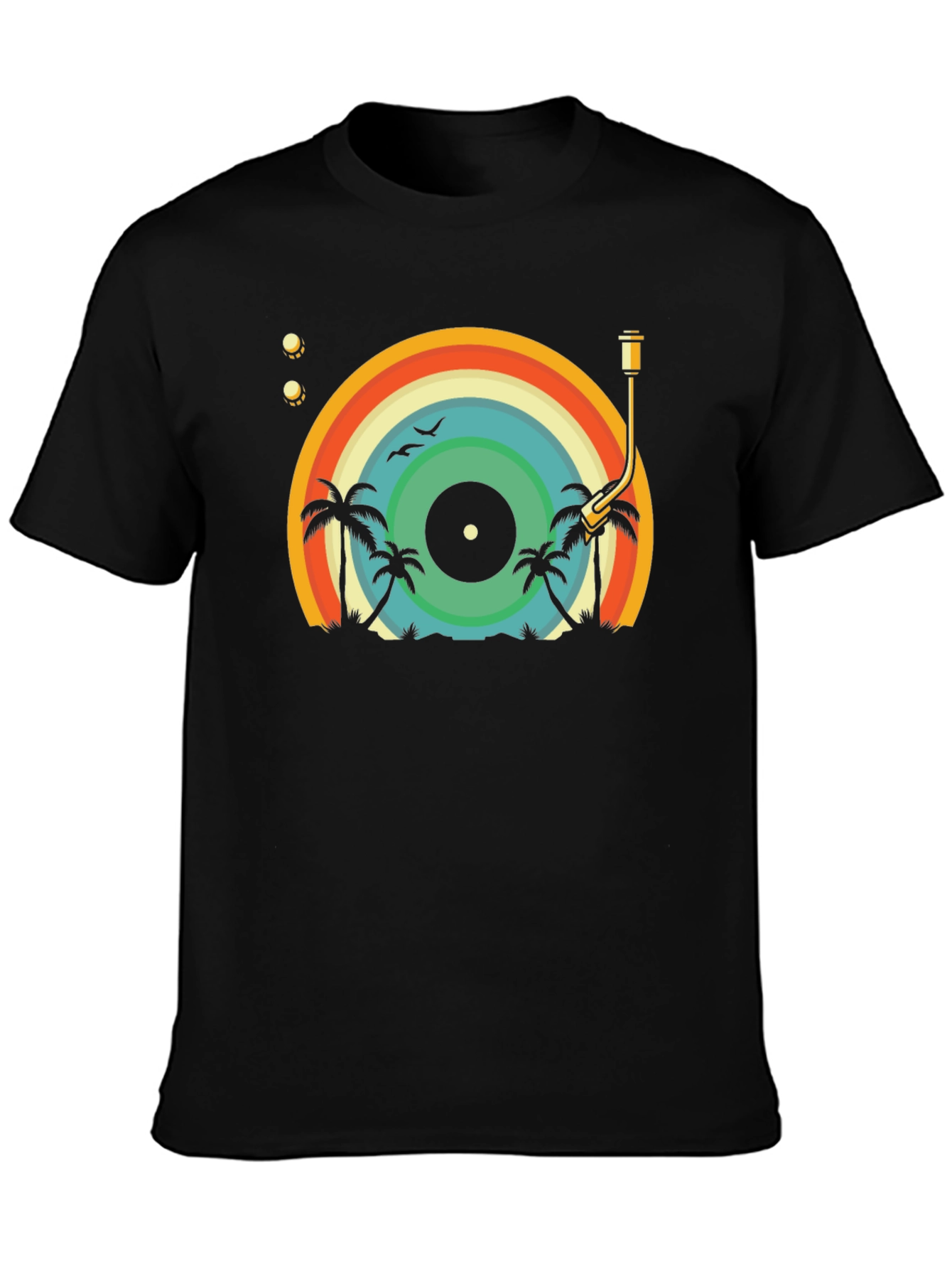 Retro Vinyl Record Palm Tree Graphic T-Shirt