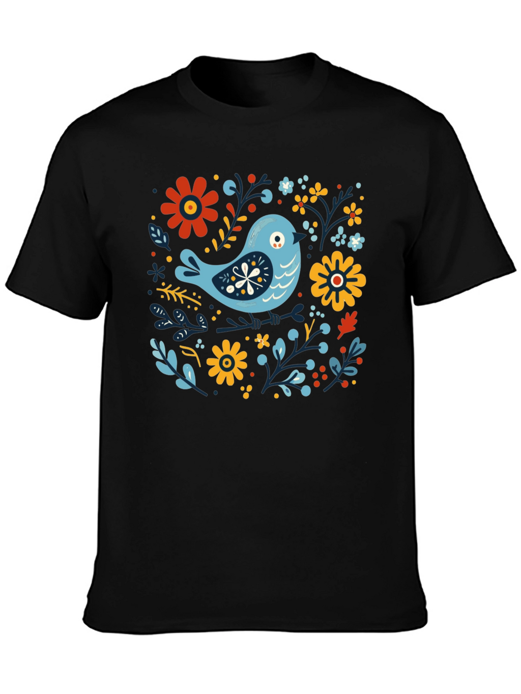 Floral Bird Graphic Tee - Stylish Black T-Shirt