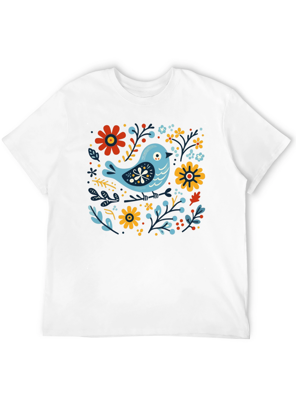 Floral Bird Graphic Tee - Stylish Black T-Shirt