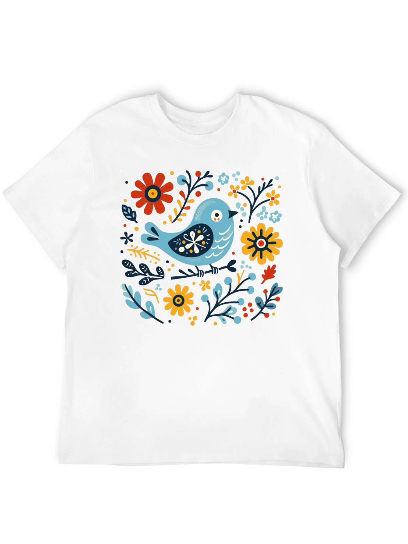 Floral Bird Graphic Tee - Stylish Black T-Shirt