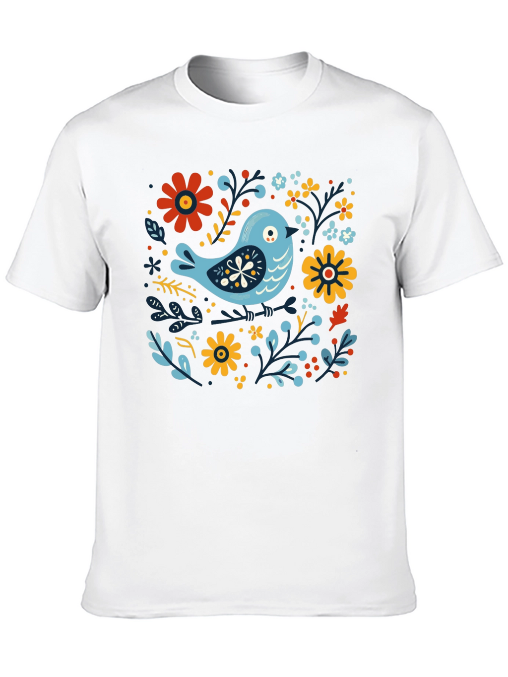 Floral Bird Graphic Tee - Stylish Black T-Shirt