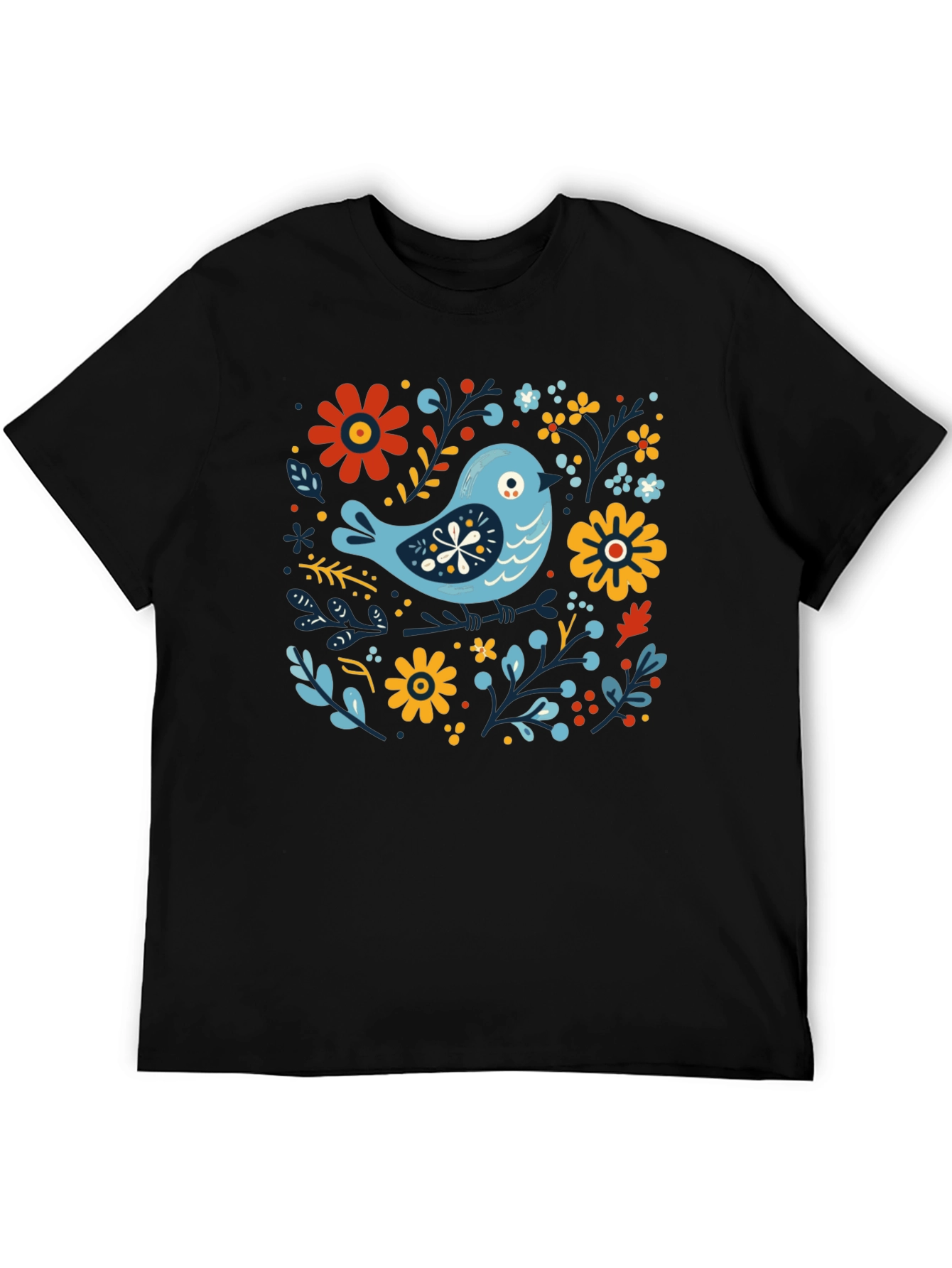 Floral Bird Graphic Tee - Stylish Black T-Shirt