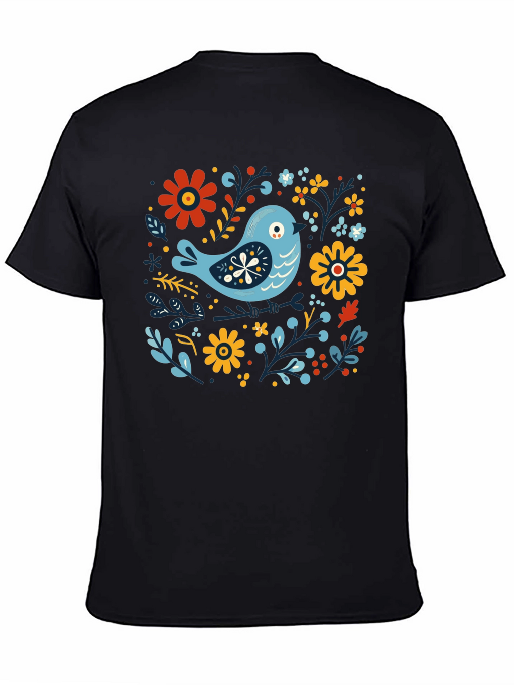 Floral Bird Graphic Tee - Stylish Black T-Shirt