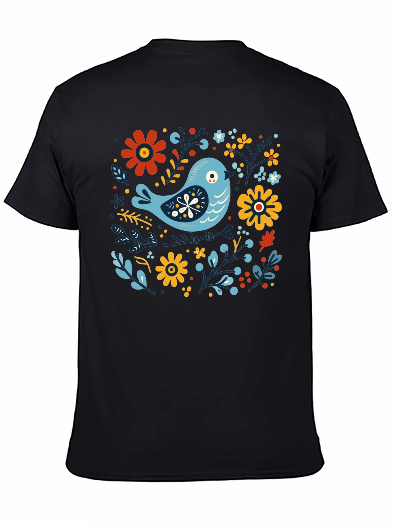 Floral Bird Graphic Tee - Stylish Black T-Shirt