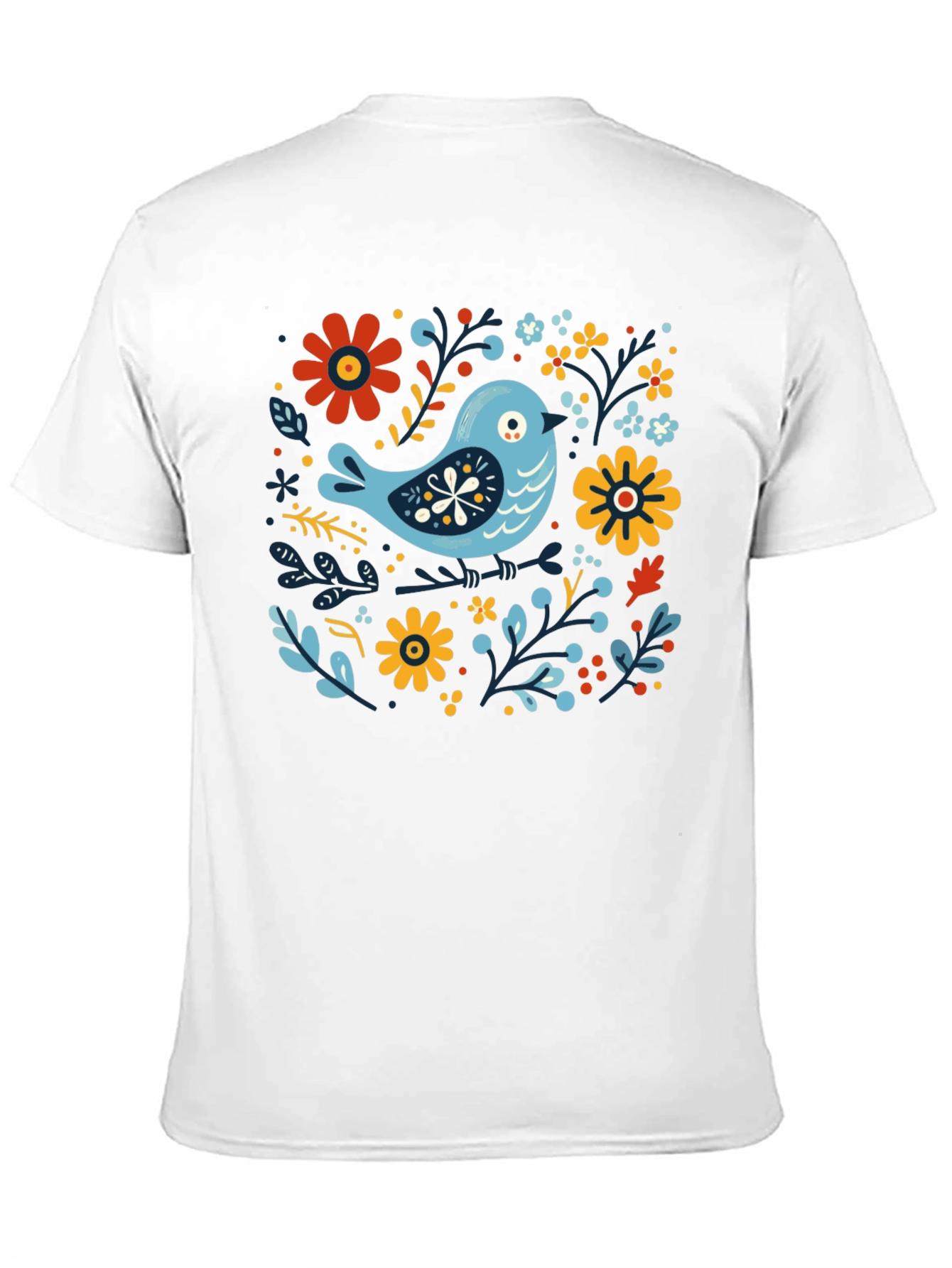 Floral Bird Graphic Tee - Stylish Black T-Shirt