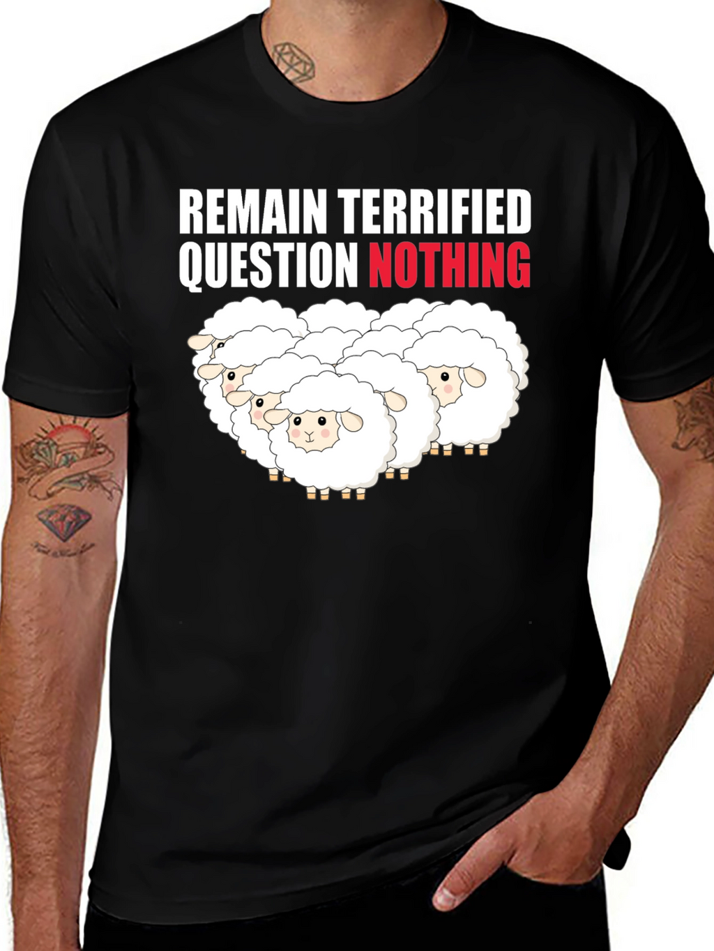 Remain Terrified Sheep Graphic T-Shirt