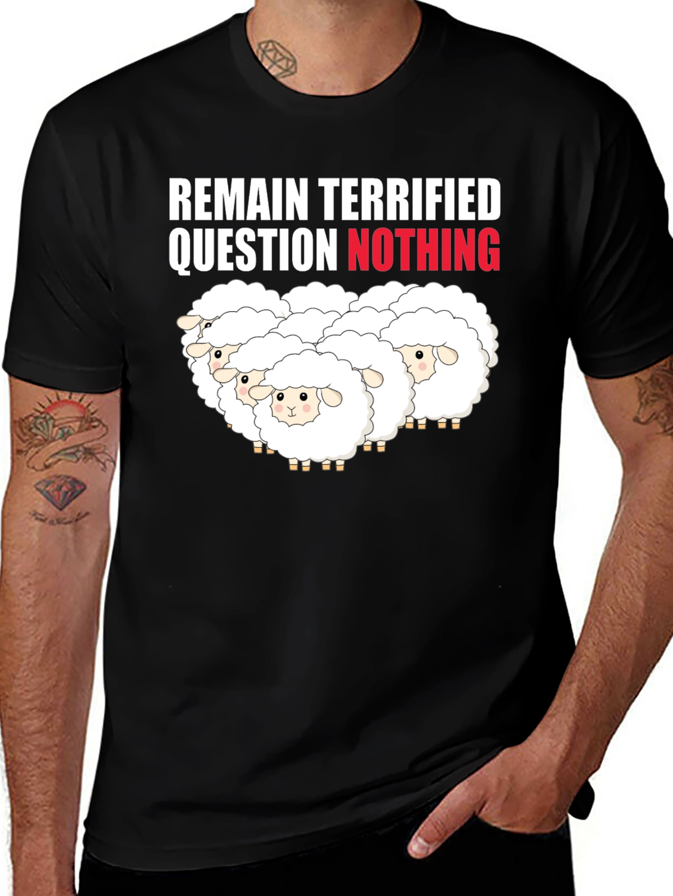 Remain Terrified Sheep Graphic T-Shirt