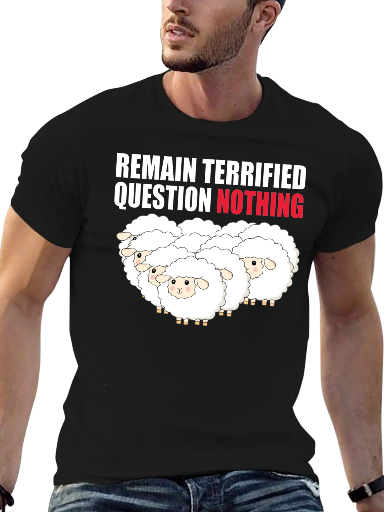 Remain Terrified Sheep Graphic T-Shirt