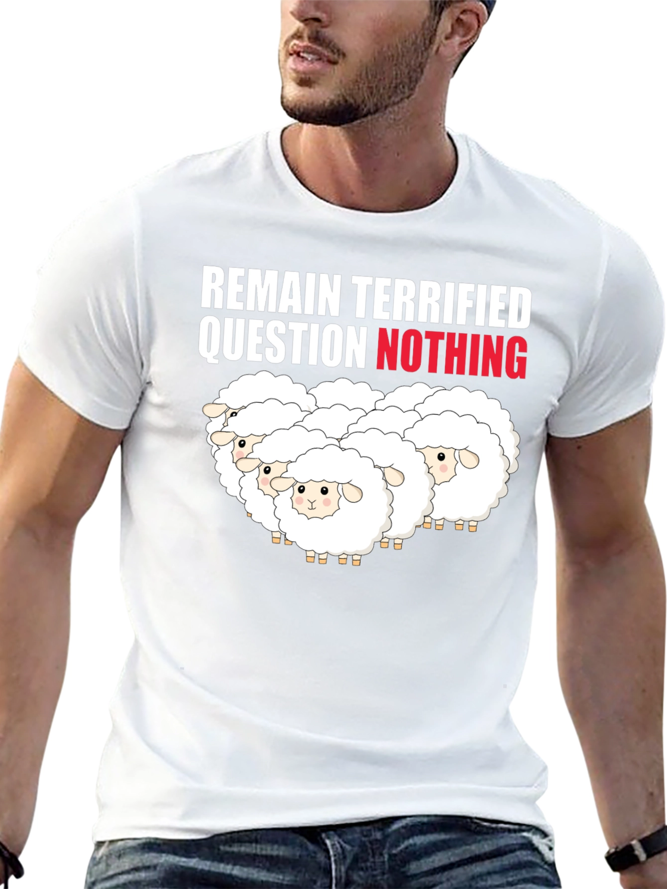 Remain Terrified Sheep Graphic T-Shirt